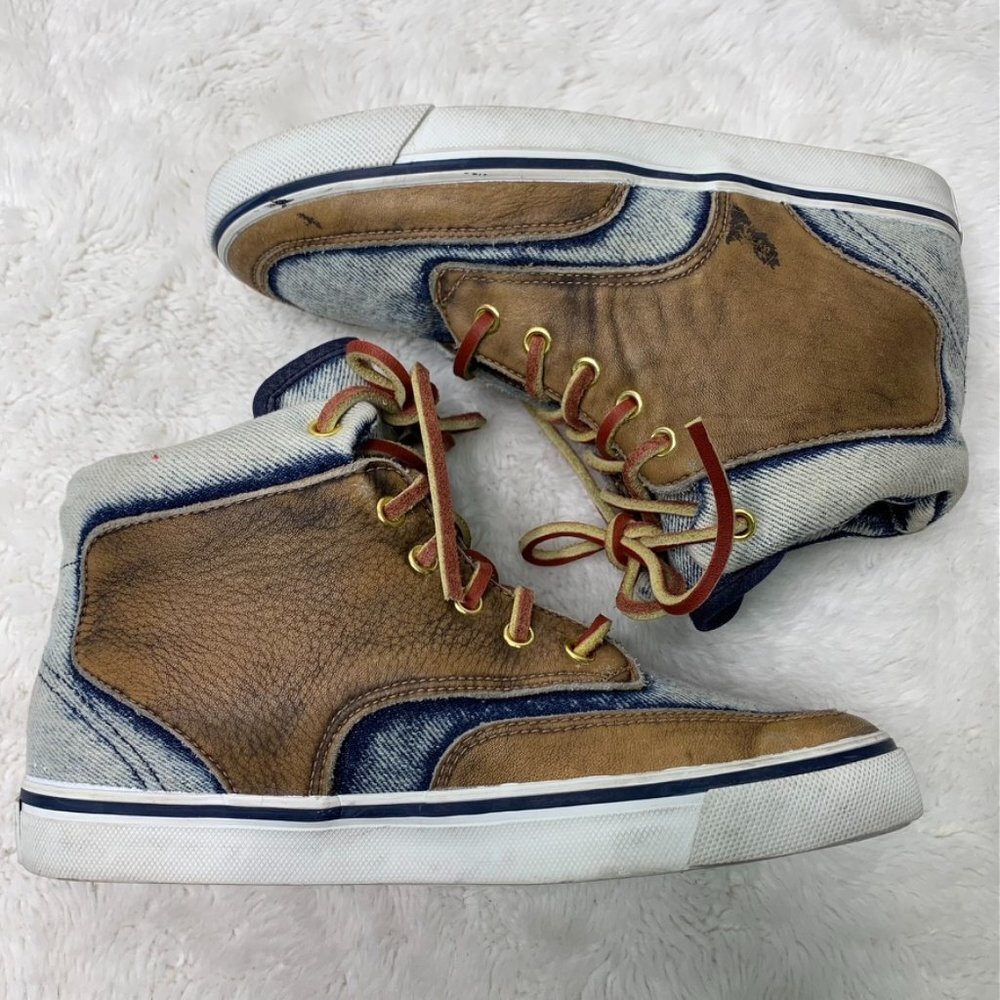 Action Club Kids Boys Denim High-tops Leather Canvas Sneakers Size 5 1/2